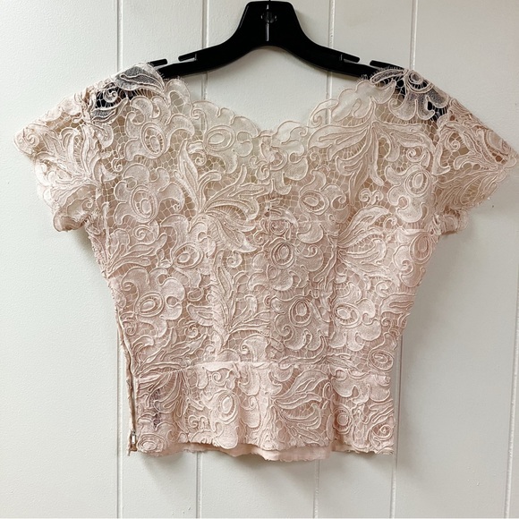Vintage 1950s Boho Romantic Feminine Dorine Leibert NY Blush Pink Lace Top Small - Picture 4 of 8